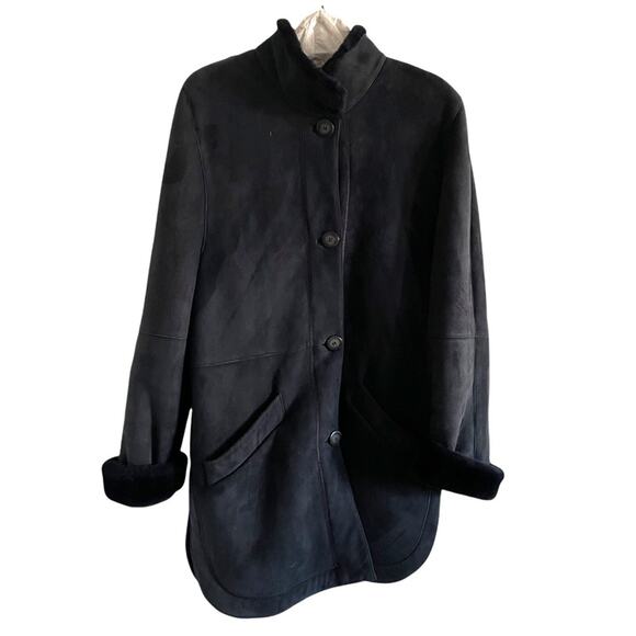 Yves Saint Laurent YSL Suede Shearling Coat Vintage 1970s Rare Black 10 EUC - Picture 1 of 9